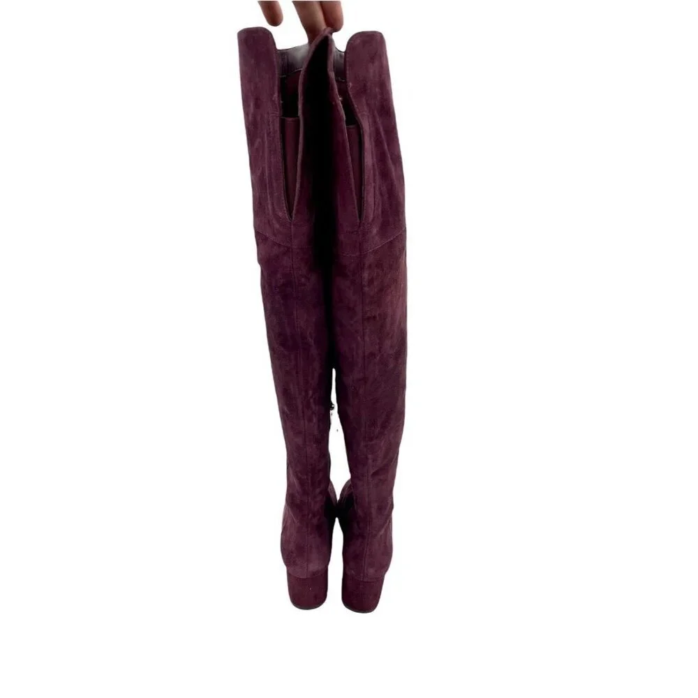 Sam Edelman Boots Elina Suede Leather Over Knee Boots Burgundy Sz 6 New